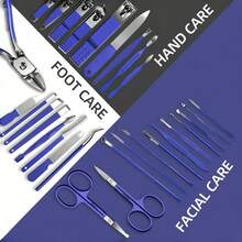 修甲套装 修脚套装 指甲钳套装 指甲钳套装 嵌甲套装 指甲剪 指甲修剪器套装 女士和男士护理美容工具 - 藍色 - 查看 2