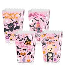 4 Stücke Halloween Popcorn Boxen, rosa Geist Halloween Popcorn Schüsseln Popcorn Eimer Popcorn Tüten, Halloween Snack Leckereien Süßigkeiten Box Kekse Behälter Halloween Geschenkboxen Halloween Party Geschenkboxen - Pink - Übersicht 4