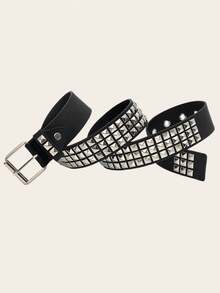 1 件复古街头风格铆钉银色男女通用腰带，适合青少年、男孩和女孩，适合牛仔裤、街头朋克、派对、音乐节、万圣节