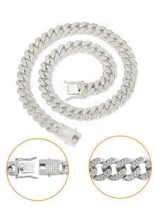 Rhinestone Silver Dog Collar, Hiphop Style Silver Dog Necklace, Big Silver Chain, Cat Collar, Bling Bling Fashion Pet Collar