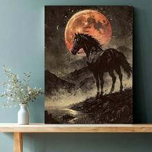 1 Pc Canvas Painting,Black Horse Under The Full Blood Moon Canvas Art Print -  Wall Decoration With Gothic Style , Wooden Framed Art,High Quality ,Anxiety Calming Abstract Art - Rental Friendly Canvas Set For Bedroom - Therapy Decor To Heal Your Space,Thickness 2. 25cm/1inch Wall Art Prints Poster Direct Hanging Decor For Home Gifts,Rental Friendly Items,Living Room, Bathroom, Bedroom, Kitchen,Bar,Office,Small Space Solution,Therapy Decor - Black - View 4