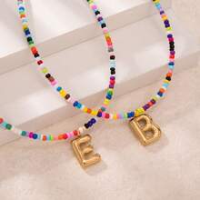 1pc Handmade Beaded Colorful Letter Necklace, Delicate Cute Boho Beach Jewelry, Ideal For Mother's Day And Wife's Birthday Gift
