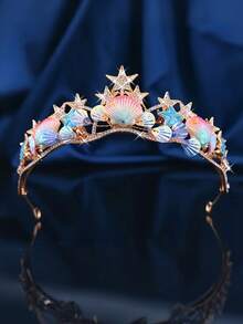 新娘皇冠头饰，美人鱼鳞片贝壳皇冠发带海星巴洛克公主发饰，适合婚礼派对万圣节 - 彩色 - 查看 8