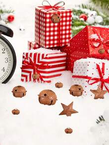 Set de 50 de clopoței de Crăciun vintage + 10 ornamente metalice în formă de stea, potrivite pentru bradul de Crăciun, meșteșuguri DIY pentru casă, decor de Crăciun pentru casă, decorațiuni suspendate cu tematică vintage de Crăciun, decorațiuni de Crăciun pentru interior și exterior, decor de cameră de iarnă