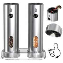 Bộ xay muối và tiêu điện kèm đế, máy xay tiêu bằng thép không gỉ sạc điện, dung tích lớn 95ml, đèn LED trắng và điều chỉnh độ mịn, lý tưởng cho gia đình và nhà bếp (màu bạc và đen) 300mAh - Mô hình sạc (màu bạc) - Xem 10