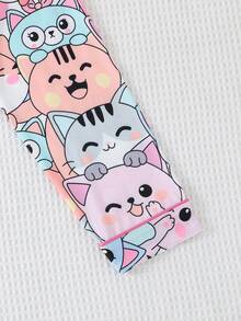 2件套少女休闲卡通猫咪印花翻领长袖衬衫和裤子睡衣套装，阻燃，四季皆宜 - 彩色 - 查看 7