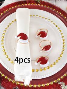 2/4/6 pièces Anneaux de serviette de chapeau de Noël, Porte-serviettes de table de salle à manger d'hôtel de Noël, Porte-serviettes de papier de chapeau de Noël, Pinces de serviette de chapeau de Noël, Convient pour la décoration de nappe de table de fête de Noël