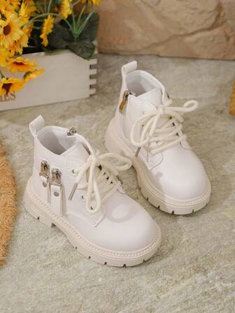 1 双儿童复古圆头双拉链靴，幼儿软底防滑皮革短靴