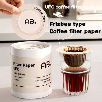 50 piezas/10 piezas Filtros de papel para café con forma de platillo volante, filtros de papel para colgar en la oreja, filtros de papel para café lavados a mano, filtros de papel para polvo de café, bolsas desechables para café para colgar en la oreja, adecuados para tazas de café de varios tamaños y formas de boca.