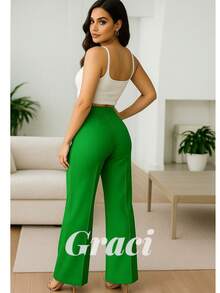 Pantalón Acampanado de Pinzas - Verde - Ver 2
