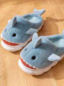 Pantuflas para adolescentes, pantuflas de espuma de moda casual, pantuflas deslizantes suaves y cómodas con nuevo diseño de tiburón para adolescentes, otoño/invierno - Celeste - Ver 4
