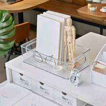 1 pieza Caja de almacenamiento transparente de acrílico, organizador de escritorio de gran capacidad, caja de almacenamiento de papelería a prueba de polvo para oficina