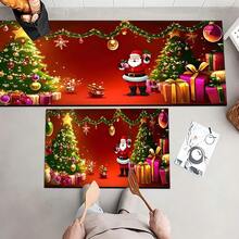 Paillasson thème noir et or de Noël avec design d'arbre de Noël et couronne de renne - résistant à la saleté, léger, convient pour la salle de bain, le salon, la chambre, la cuisine, le bureau - décoration de Noël