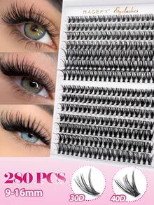 MAGEFY 220/280簇卡通CC卷翘鱼尾混合单根假睫毛，9-16mm，长卷度，10D/20D/30D/40D，可DIY不同长度，自然柔软手工假睫毛，适合日常佩戴，自然轻盈，自然柔软交叉轻盈假睫毛 - 黑色 - 查看 14