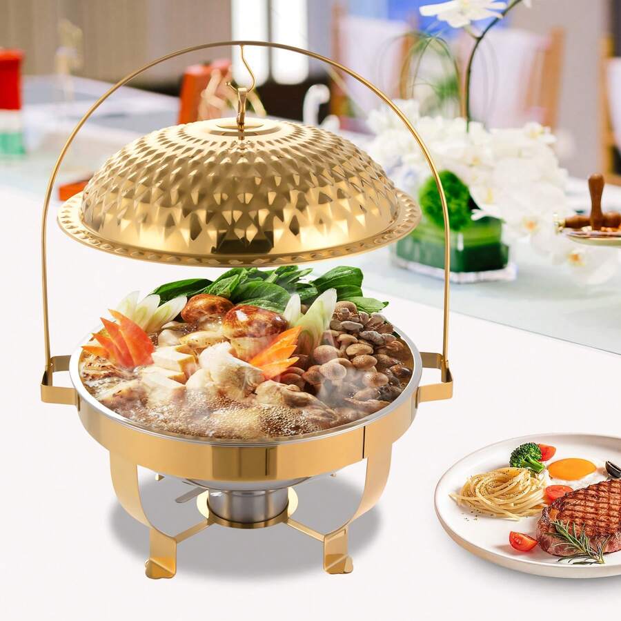 Gold Stove, Hanging Lid Dining Stove, Diamond Hanging Lid Stove For Buffet, Party , Camping,Chafing Dish,
