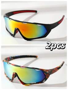 POLASUP 1 件男女通用夏季旅行大框户外运动骑行眼镜，未来主义迷彩设计，适合男女秋季 - 黑色 - 查看 17