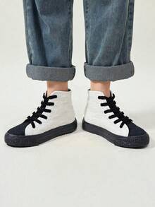 tenis hombre mujer choclo botin bajo casuales de lona planos de gran tamaño unisex baratos moda 22mx 28mx ideal para combinar con todo skate choclo gimnasio cómodos al caminar basicos blanco con negro, rojo - Blanco y Negro - Ver 1