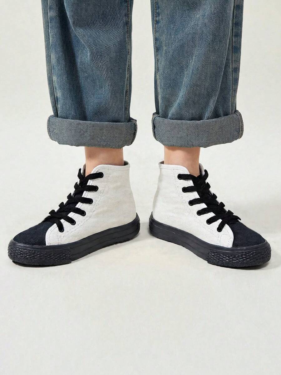 tenis hombre mujer choclo botin bajo casuales de lona planos de gran tamaño unisex baratos moda 22mx 28mx ideal para combinar con todo skate choclo gimnasio cómodos al caminar basicos blanco con negro, rojo - Blanco y Negro - Ver 1