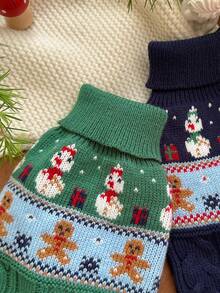 Christmas Snowman & Gingerbread Man Pattern Pet Sweater, Warm Knitwear For Small Dogs & Cats, Autumn/Winter