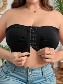1/2/4 Women's Front-Closure Gathering And Lifting Bra With Anti-Sagging, Strapless, Wire-Free, Invisible Bra Underwear - 黑色 - 查看 12
