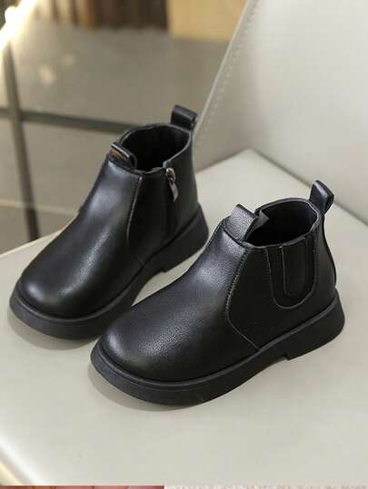 1 双可爱 PU 女童轻便舒适耐用纯色侧拉链设计适合日常、户外、校服、春/秋/冬