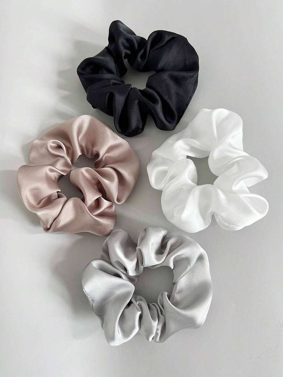 4pcs Solid Color Satin Muted Tone Hair Scrunchies, Suitable For Everyday Casual Use