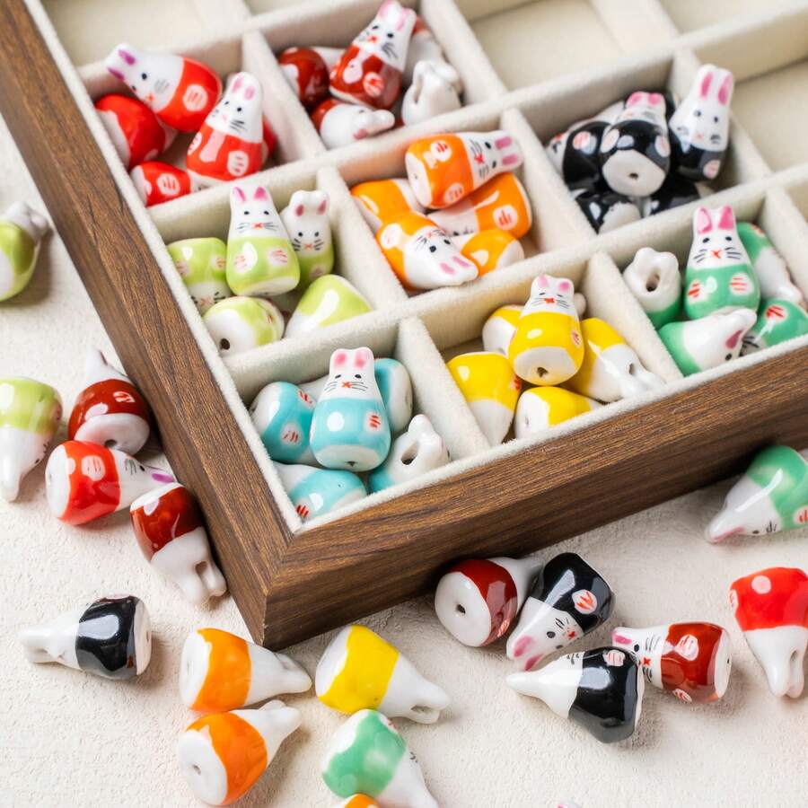 5pcs Cute 15*23mm 3D Rabbit Handpainted Ceramic Beads, Suitable For DIY Bracelet, Necklace, Earrings, Phone Charm, Keychain, Jewelry Making, Loose Beads With Hole - Rabbit - View 1