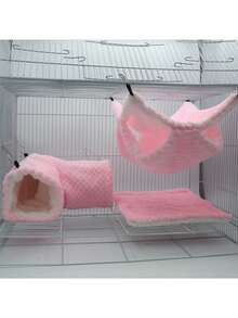 3pcs Sugar Glider Double-Layer Hammock, Ferret Hideaway Tunnel House, Pet Mat Combo Set, Suitable For Small Pets Like Sugar Glider, Hamster, Rabbit