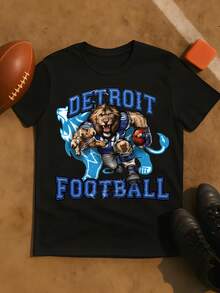Detroit Football T Shirt Mens Graphic Tee With Lion Design Detroit Sports Apparel Athletic Wear For Men And Women Team Spirit Shirts Blue Print Cotton Tshirt Top Quality Fashion Brand Clothing - 黑色 - 查看 1