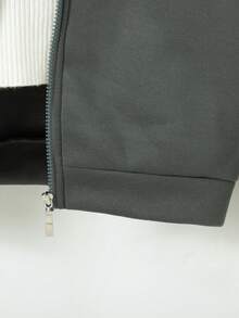 女童休闲花卉印花拉链落肩连帽卫衣夹克，秋冬 - 深灰色 - 查看 8