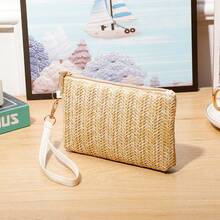 Minimalist Woven Portable Lightweight Straw Bag, Casual Clutch, Beach Bag, Summer Handbag