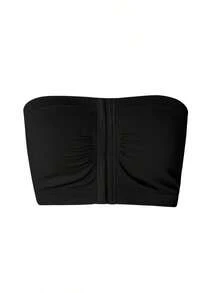 1/2/4 Women's Front-Closure Gathering And Lifting Bra With Anti-Sagging, Strapless, Wire-Free, Invisible Bra Underwear - 黑色 - 查看 5