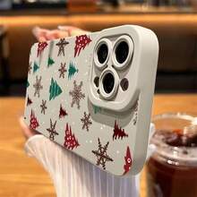 卡通聖誕樹與雪人手機殼，相容 iPhone 18 Pro Max 17 16 15 Plus 14 13 12 11 Pro Max 14 Plus，防震摺疊紋理軟殼，曲面紋理手機殼 - 白色-A2A-T6209 - 查看 5