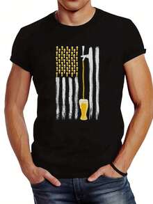 Flag Of 3, Fashion T- Shirt, Graphic, Affordable T- Shirt, Casual T-Shirt Graphic Tees, Graphic Tees, 100 Percent Cotton Shirts, Black Street Graphic Tees, Men's T-Shirt, Funny Graphic Vintage T Shirts, S-XXXL - 黑色-2 - 查看 1