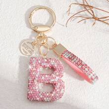 1pc White Soft Ceramic Letter Rhinestone Keychain, Cute Personalized Bag Charm, Car Key Chain, Heart Decor, Gift For Mom, Friend, Valentine's Day Bag Lanyards With Id Holder Car Accessories Bag Charms Christmas Car Accessories Teacher Sister Gift Ideas - Multicolor - View 15