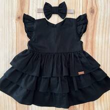 Vestido preto três marias c/ faixa laço