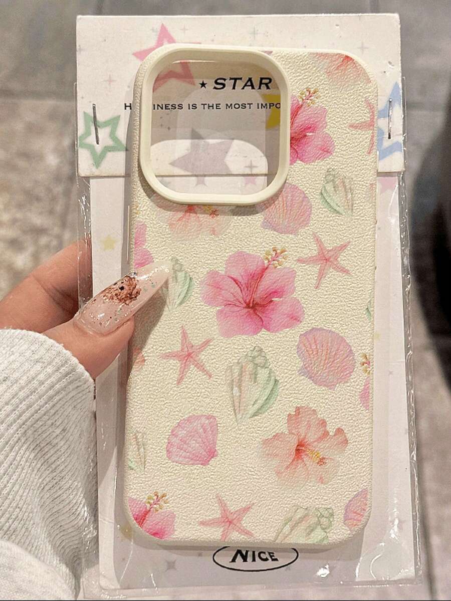 1pc Tropical Floral, Starfish & Shell Pattern Textured Soft Protective Phone Case, Waterproof Shockproof Anti-Slip, Compatible With Apple/ Phones - Multicolor - View 1