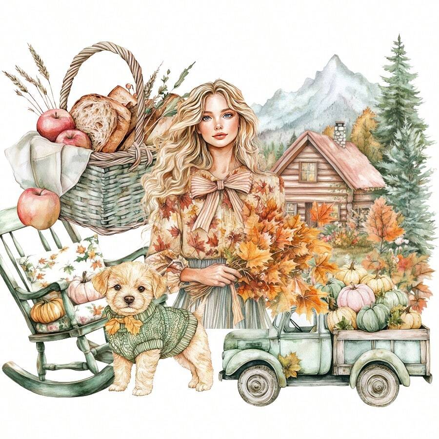 JAI IMAN 117 Autumn Theme Stickers, Suitable For Harvest, Thanksgiving, Seasonal Themes, Scrapbooking, Planner, Bottle Stickers, Photo Album Decoration, Paper Crafts, Including Forest Animals, Urban Women, Cozy Moments, Autumn Maple Tree Patterns And Plant And Floral Patterns - Green - View 1