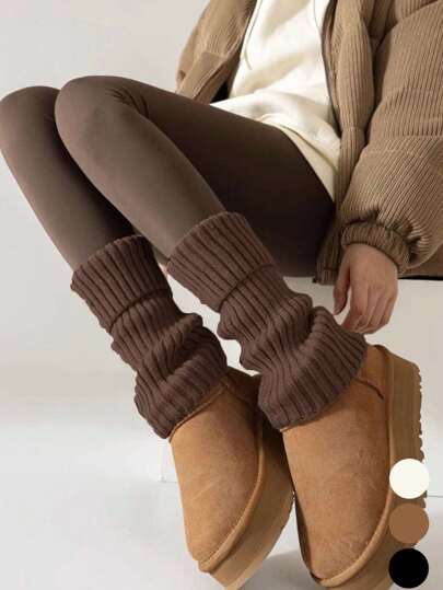 1 Pair Solid Color Leg Warmers, Fashion & Warm, Suitable For Back To School Outfit, Halloween Socks, Autumn/Winter, Casual, Holiday, Christmas Party Outfit