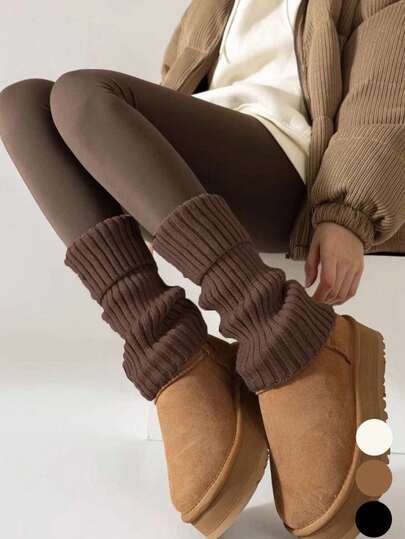 1 Pair Solid Color Leg Warmers, Fashion & Warm, Suitable For Back To School , Halloween , Autumn/Winter, Casual, Holiday, Christmas Party , Cozy