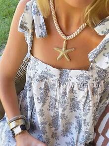 Women Y2k Summer Tie Shoulder Sleeveless Boho Flowy Short Dress Loungewear Stripe/Flower Print Square Neck Loose Mini Sleep Dress Matching Sleepwear Beach Vacation Clothes Sundress - 白色 - 查看 2