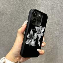 1pc TPU Material Elegant Black & White Lily Flower Pattern Phone Case Compatible With Apple/ Phones - Black - View 4