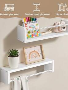 1/3pcs Nursery Floating Shelves, Minimally Designed Wall Mounted Storage Rack, Wall Mounted Student Bookshelf, Children's Bookshelf, Picture Book Rack, Kindergarten Bookshelf - White - View 7