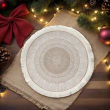 1/2/4/6/8pcs Round Fringe Printed Linen Placemats, White Concentric Circle Placemats, Wedding Theme Round Placemats, Suitable For Restaurant, Party, Holiday Decoration