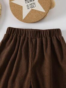 2 Stücke Jungen Vintage Cord Set, Kontrastfarben Fake Tasche Design Kragen Langarm Strickjacke + Einfarbige Gerade Bein Hose, geeignet für Lässig Ausflüge, Schule, Sport, Festivals, Alltags Tragen im Frühling und Herbst