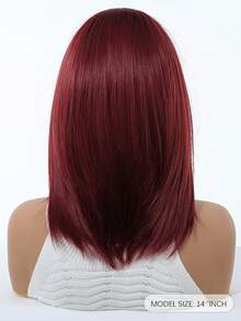 舒适自然弯曲 14 英寸玫瑰红色假发，带刘海，分层时尚假发，适合女士，合成纤维假发，非常适合度假、旅行、家庭聚会，每天佩戴假发 - 玫瑰紅 - 查看 8
