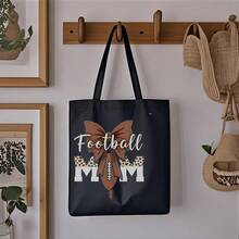 [Mom Tote Bag] 1pc Lightweight Reusable Mom Printed Canvas Tote Bag| Foldable Shoulder Bag With Retro & Leopard Print Accents, Open-Top Commuting Shopping Bag, Holiday Sports Moms, Purse, Durable Carryall, Hand Washable, Fashion Lovers