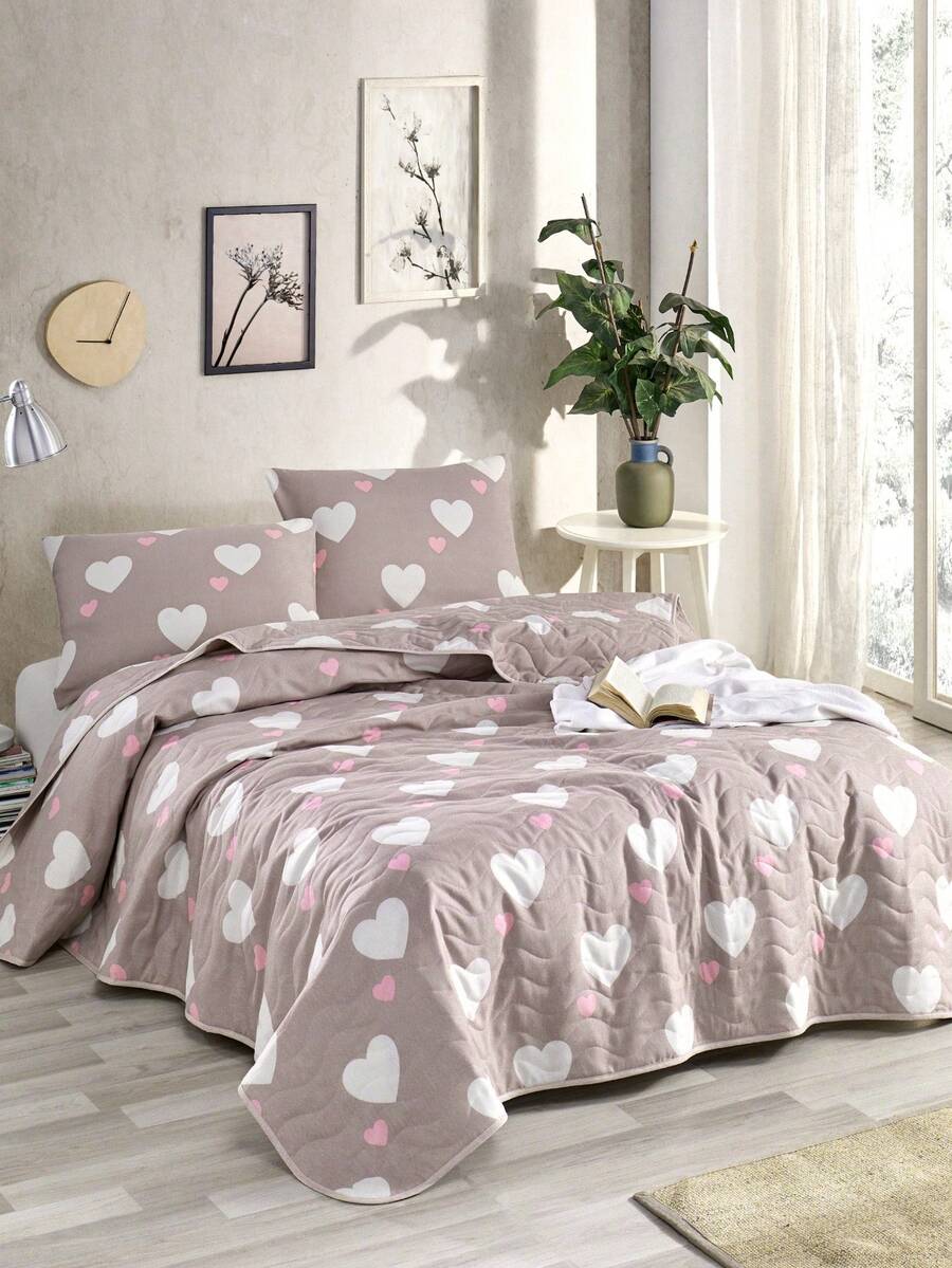240x225cm Quilted Bedspread – 65% Cotton, 35% Polyester Fabric – Oversized Multi-Purpose Coverlet – Soft, Durable, And Breathable – Ideal For Beds, Sofas, And Everyday Use MADE IN TURKEY - Dusty Pink - View 1