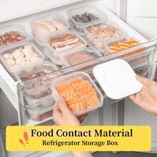 5 piezas Caja de almacenamiento de alimentos de cocina, Recipiente de refrigerador con tapa, Contenedor separador reutilizable para refrigeradores y microondas, Material de PP transparente, Organizador de alimentos apto para carne, frutas, verduras, utensilios de cocina del hogar - cubierta blanca - Ver 6