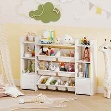 Lifezeal 4-Tier Large Storage Cabinet With 6 Cubbies & 8 Removable Bins Bookshelf - White - View 3